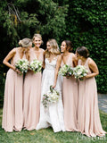 Simple V Neck Light Pink Bridesmaid Dresses Long Chiffon Maxi Dress ARD1838-SheerGirl