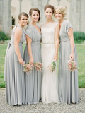 Simple V Neck Long Chiffon Grey Mismatched Bridesmaid Dresses with Sash ARD1152-SheerGirl