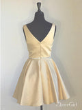 Simple Yellow Homecoming Dresses Broad Strap V Neck Beaded Graduation Dress ARD1700-SheerGirl