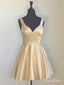 Simple Yellow Homecoming Dresses Broad Strap V Neck Beaded Graduation Dress ARD1700