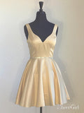 Simple Yellow Homecoming Dresses Broad Strap V Neck Beaded Graduation Dress ARD1700-SheerGirl