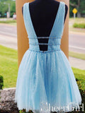 Sky Blue Beaded Graduation Dress Backless Homecoming Dresses ARD2371-SheerGirl