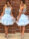 Sky Blue Beaded Homecoming Dresses High Neck Cute Short A Line Homecoming Dresses ARD1129-SheerGirl