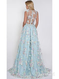 Sky Blue Floral Prom Dresses See Through Embroidery Formal Dress Evening Gowns ARD1335-SheerGirl