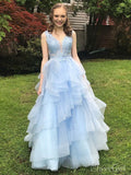 Sky Blue Ruffle Skirt Prom Dresses Sweet 16 Princess Graduation Dress APD3216-SheerGirl