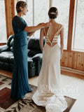 Sleek Satin Mermaid Wedding Dress with Low Open Strips Illusion Back AWD1786-SheerGirl