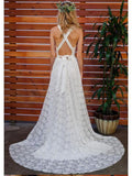 Sleeveless Simple Lace Wedding Dresses V Neck Summer Beach Wedding Dresses AWD1125-SheerGirl