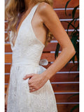 Sleeveless Simple Lace Wedding Dresses V Neck Summer Beach Wedding Dresses AWD1125-SheerGirl