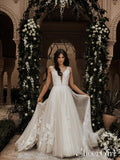 Sleeveless V-neck & Rose Embroidery Full A-Line Wedding Dress AWD1672-SheerGirl