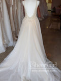 Sleeveless V-neck and Beadings Embroidery Illusion Bodice Full A-Line Wedding Dress AWD1713-SheerGirl