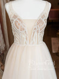 Sleeveless V-neck and Beadings Embroidery Illusion Bodice Full A-Line Wedding Dress AWD1713-SheerGirl