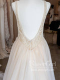 Sleeveless V-neck and Beadings Embroidery Illusion Bodice Full A-Line Wedding Dress AWD1713-SheerGirl