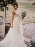 Soft Ivory Net Beaded Deep V Illusion A-Line Wedding Gown Graceful Lace Wedding Dress AWD1670-SheerGirl