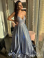 Spaghetti Beaded Straps Appliqued Bodice Formal Dress Sparkly Floor Length Prom Dress ARD2541