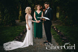 Spaghetti Lace Bodice Jaw Dropping Minimalist Sweep Train Wedding Dress AWD1658-SheerGirl