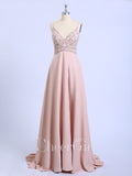 Spaghetti Strap Beaded Prom Dresses Pink Floral Formal Dresses ARD2344-SheerGirl