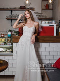 Spaghetti Strap Beaded Simple Wedding Gown Ivory Chiffon Rustic Wedding Dress AWD1730-SheerGirl