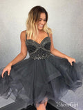 Spaghetti Strap Beaded Top Dark Grey Tulle Shiny Homecoming Dresses,apd2669-SheerGirl