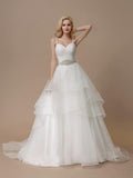 Spaghetti Strap Beaded Wedding Dresses Multilayered Wedding Princess Ballgown AWD1004-SheerGirl