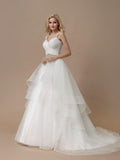 Spaghetti Strap Beaded Wedding Dresses Multilayered Wedding Princess Ballgown AWD1004-SheerGirl