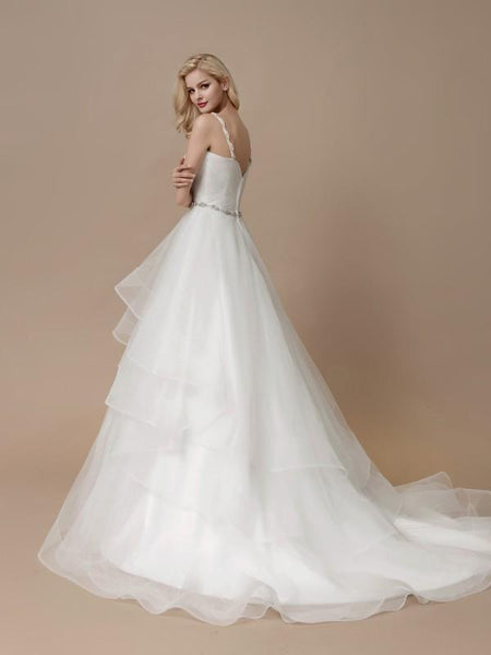 Tiered Tulle Bridal Ball Gown with Lace Bodice Wedding Dress AWD1834 –  SheerGirl