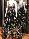 Spaghetti Strap Black Prom Dresses Floral Formal Dress ARD2193-SheerGirl