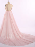 Spaghetti Strap Deep V Neck Sexy Pink Prom Dresses with Train ARD1818-SheerGirl