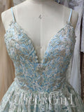 Spaghetti Strap Floral Prom Dresses Neck Beaded Lace Prom Dress ARD1972-SheerGirl