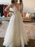 Spaghetti Strap Ivory Chiffon Beach Wedding Dresses Lace Applique Bridal Dress AWD1242-SheerGirl