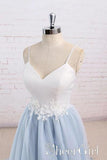 Spaghetti Strap Ivory Top Sky Blue Bottom Skirt Wedding Dress with Florals AWD1696-SheerGirl