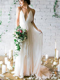 Spaghetti Strap Ivory Wedding Dresses Backless Chiffon Long Bridal Dress AWD1598-SheerGirl