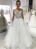 Spaghetti Strap Lace Applique Ivory Organza Beach Wedding Dresses AWD1252-SheerGirl