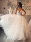 Spaghetti Strap Lace Applique Ivory Organza Beach Wedding Dresses AWD1252