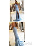 Spaghetti Strap Mermaid Prom Dresses High Slit Sky Blue Backless Formal Dresses ARD1016-SheerGirl