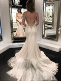 Spaghetti Strap Mermaid Wedding Dresses Sexy Backless Beaded Wedding Dress AWD1250-SheerGirl