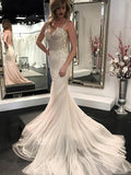 Spaghetti Strap Mermaid Wedding Dresses Sexy Backless Beaded Wedding Dress AWD1250-SheerGirl