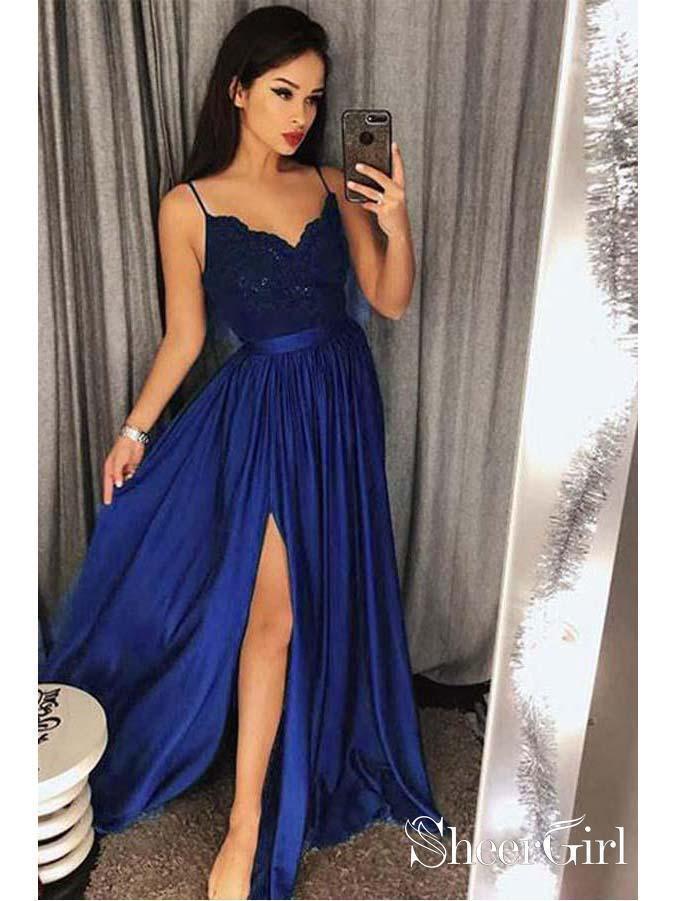 Buy LeoGirl Womens Sexy Deep V-Neck Double Slit Long Prom Dresses Spaghetti  Straps A-Line Formal Evening Gown (2, Black) at