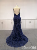 Spaghetti Strap Sexy Deep V Neck Mermaid Lace Prom Dress with Train ARD1855-SheerGirl