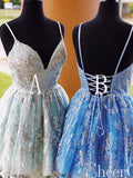 Spaghetti Strap Short Homecoming Dresses Lace Appliqued Quinceanera Dress ARD2408-SheerGirl