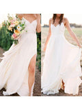 Spaghetti Strap Simple Summer Wedding Dresses Cheap Wedding Dresses with Slit AWD1114-SheerGirl