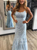 Spaghetti Strap Sky Blue Mermaid Prom Dresses Backless Pageant Formal Dress ARD1783-SheerGirl