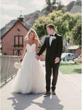 Spaghetti Strap Sweetheart Neck Ivory Tulle Beach Wedding Dresses AWD1228-SheerGirl