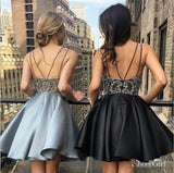 Spaghetti Strap V Neck A Line Homecoming Dresses Silver Short Prom Dress ARD1488-SheerGirl