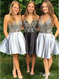 Spaghetti Strap V Neck A Line Homecoming Dresses Silver Short Prom Dress ARD1488-SheerGirl