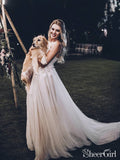 Spaghetti Strap V Neck Beach Wedding Dresses Backless Summer Bridal Dresses AWD1170-SheerGirl