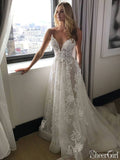 Spaghetti Strap V Neck Boho Lace Wedding Dresses with Pockets AWD1423-SheerGirl