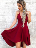 Spaghetti Strap V Neck High Low Simple Burgundy Homecoming Dresses ARD1673-SheerGirl