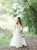 Spaghetti Strap V Neck Lace&Chiffon Beach Wedding Dresses with Crystal Sash AWD1282-SheerGirl