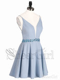 Spaghetti Strap V Neck Light Blue Homecoming Dresses with Rhinestone ARD1605-SheerGirl