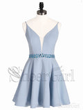 Spaghetti Strap V Neck Light Blue Homecoming Dresses with Rhinestone ARD1605-SheerGirl